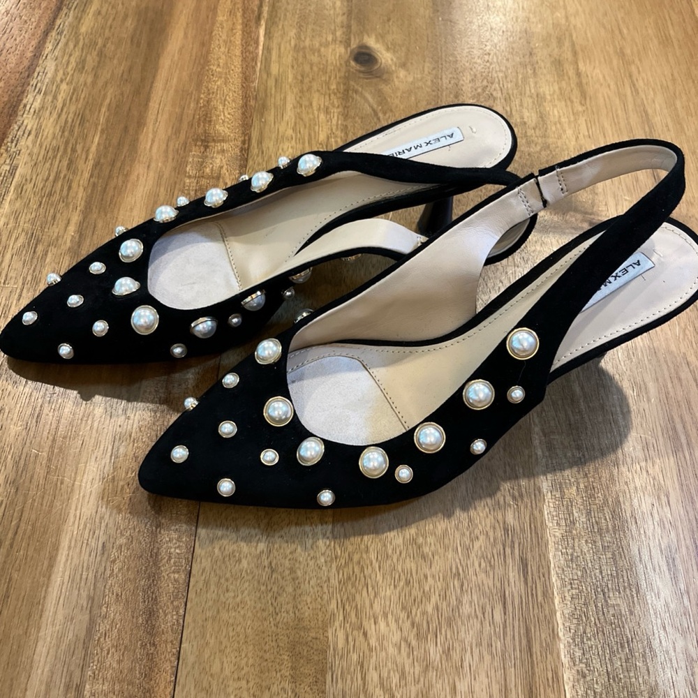 Alex Marie black suede slingback heels Pearl Embellished Regency Party Formal - Picture 3 of 10